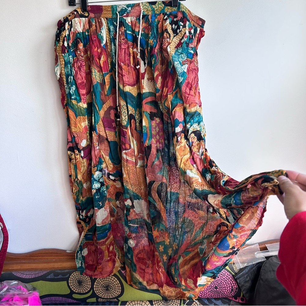 Printed Boho Maxi Skirt, Women Patterned, Elastic Waistband